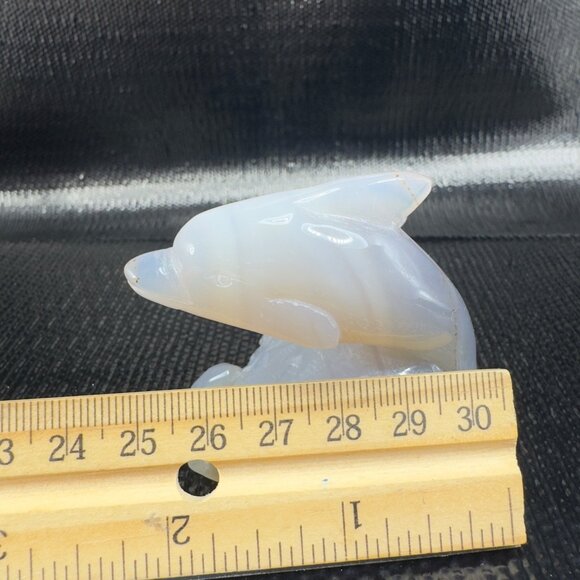 Vintage Had Carved Dolphins On Wave Small Figurine Blue Gray Opalescent Finish - Picture 3 of 9